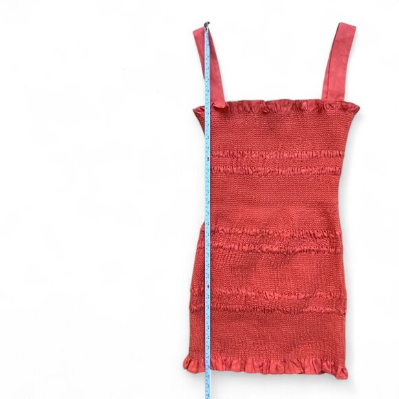 Capulet Smocked Ruffle Mini Dress in Coral – Romantic Summer Sundress (Size S) - Picture 3 of 5